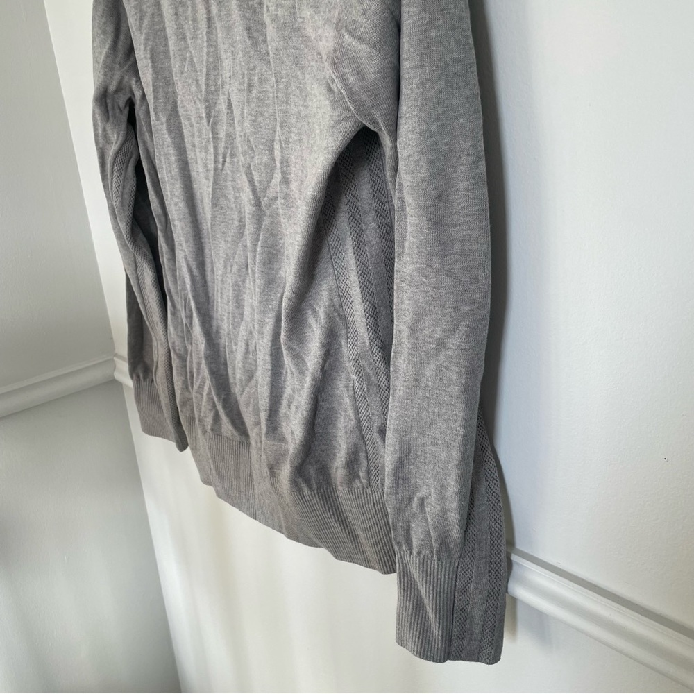 Adidas 100% Cotton Knit 3 Stripe Grey Golf Crewneck Quarter Zip Sweater Medium - Picture 10 of 11